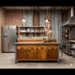 (Verkocht) Vintage werkbank hout