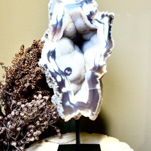 Druzy rots agaat op stalen voet