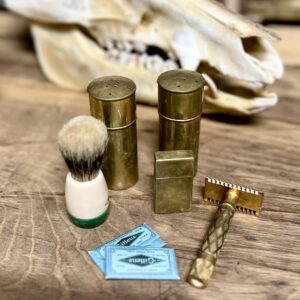 Antieke Gillette scheerset messing kleurig