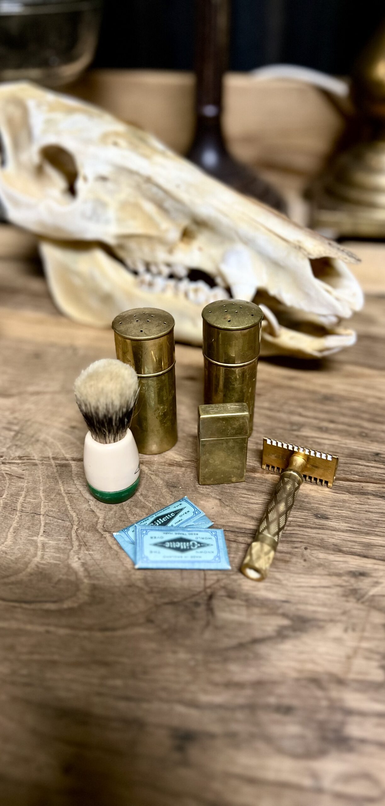 Antieke Gillette scheerset messing kleurig - Afbeelding 1
