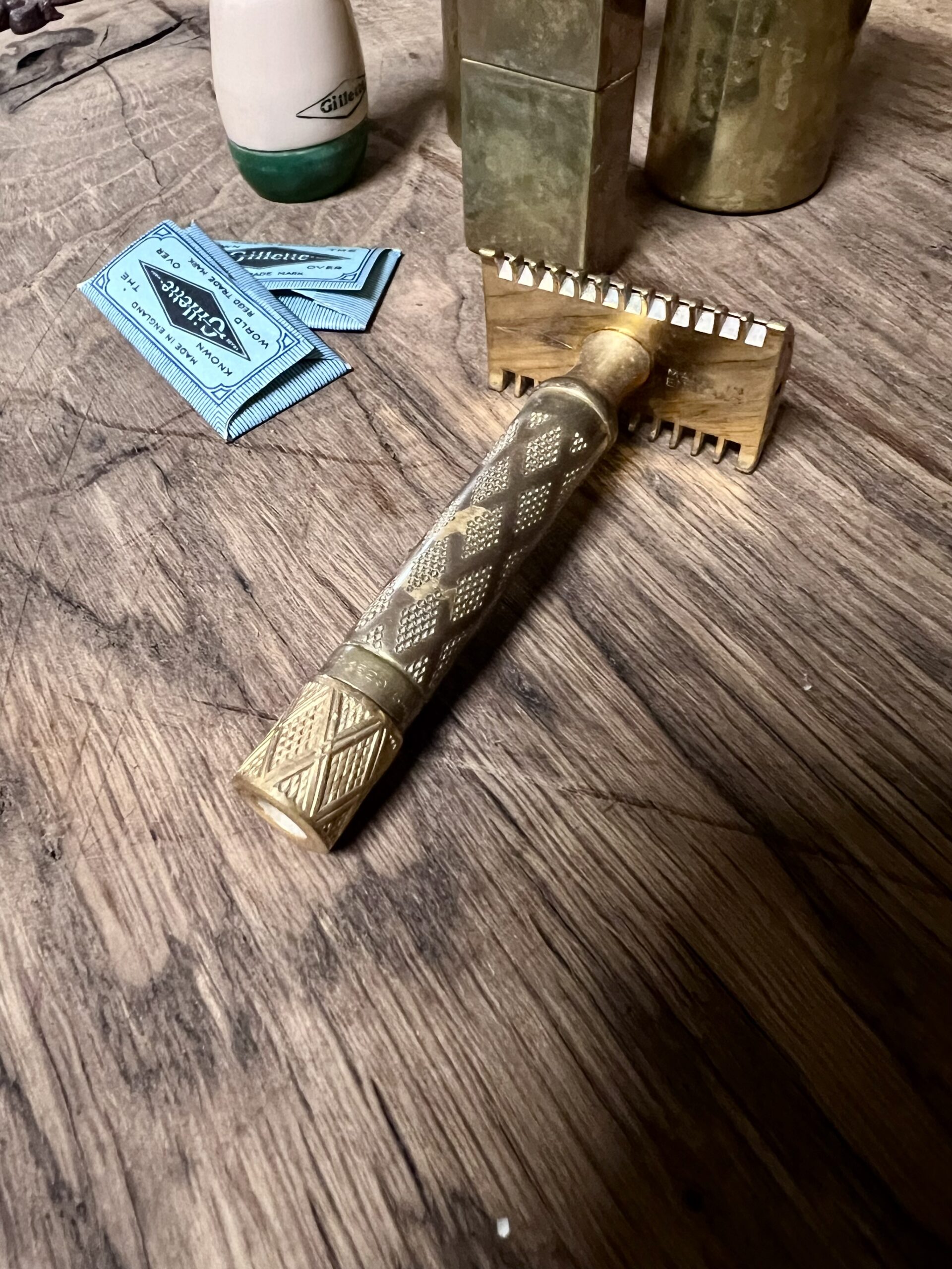 Antieke Gillette scheerset messing kleurig - Afbeelding 3